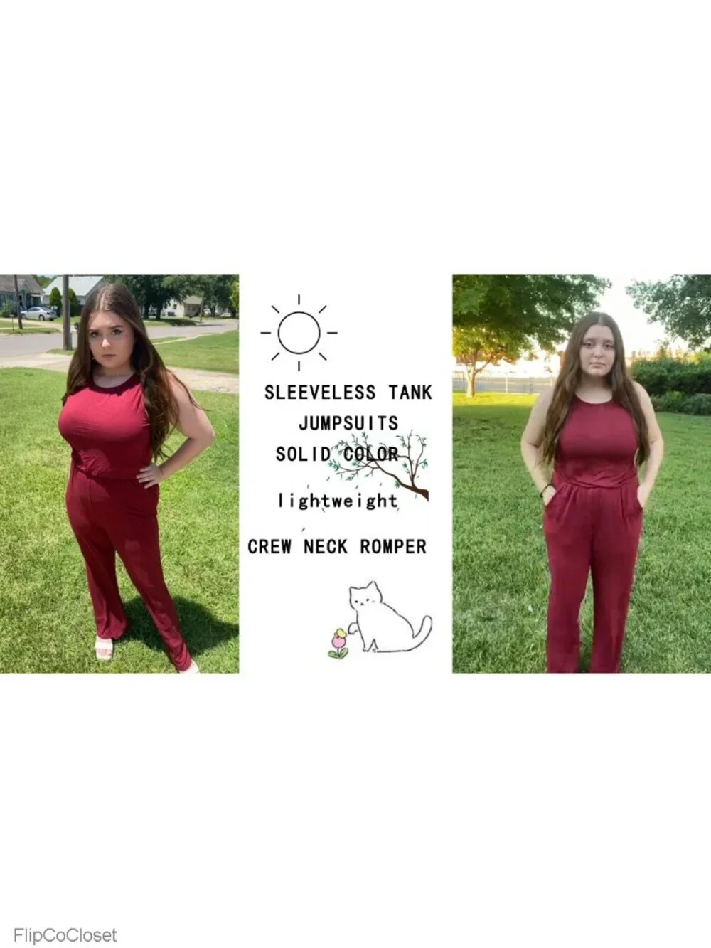 Lace Trim Sleeveless Loose Jumpsuit with Pockets, Keyhole Back, Wide Leg, Solid